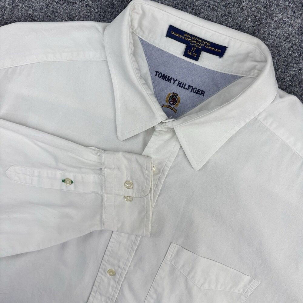 Tommy Hilfiger Men’s XL 17 34/35 White 100% Cotton Dress Shirt Long Sleeve
